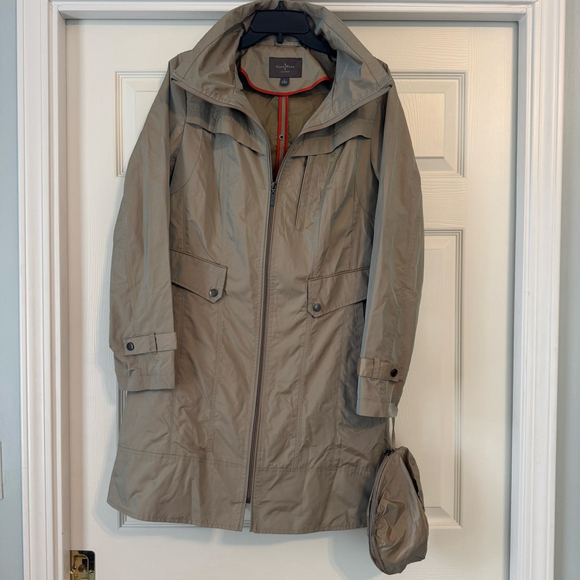 Cole Haan Topaz Iridescent Raincoat L Packable Trench Coat - Picture 1 of 11